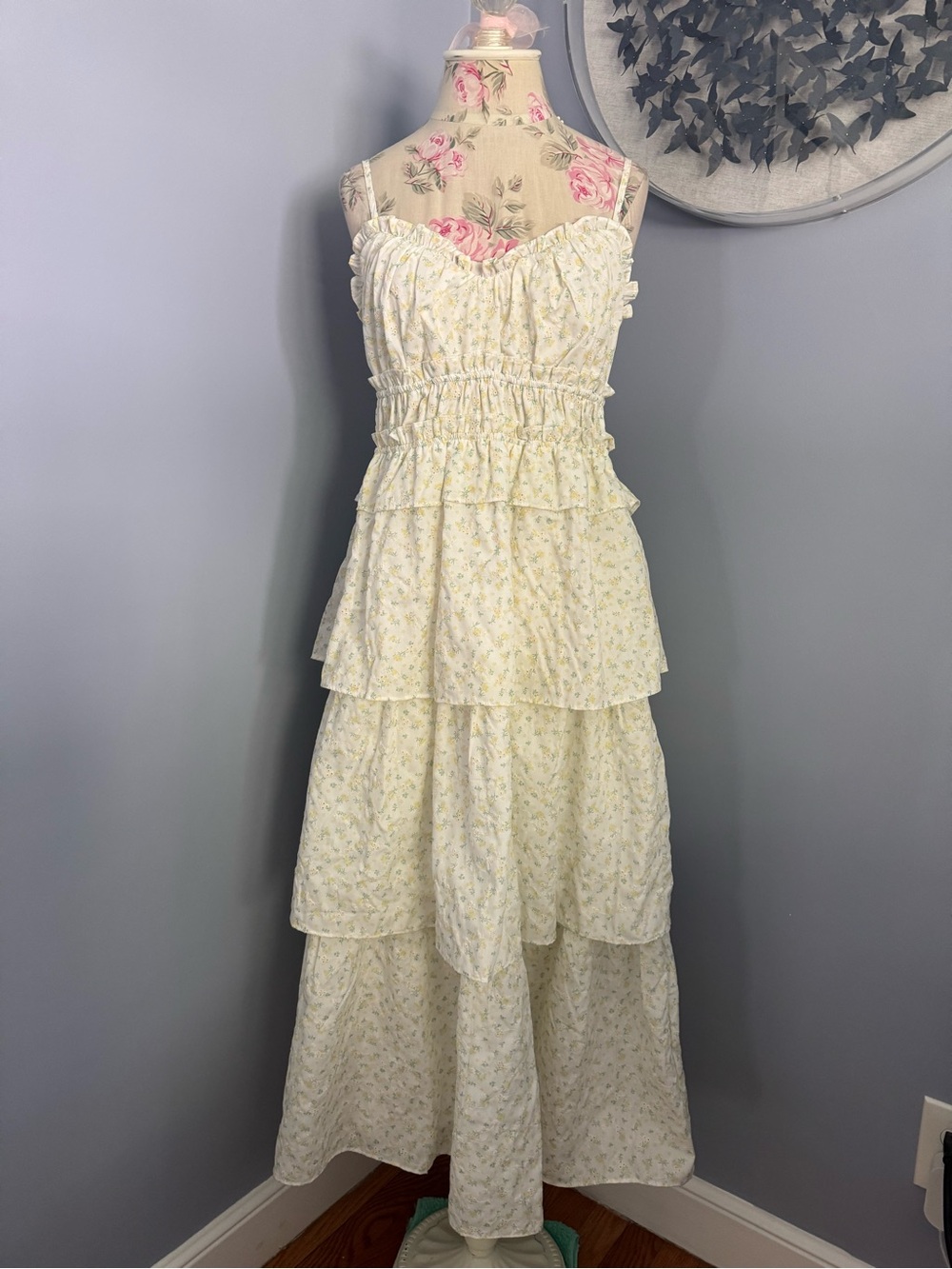 🆕 Storia Pale Yellow Floral Tiered Maxi Dress